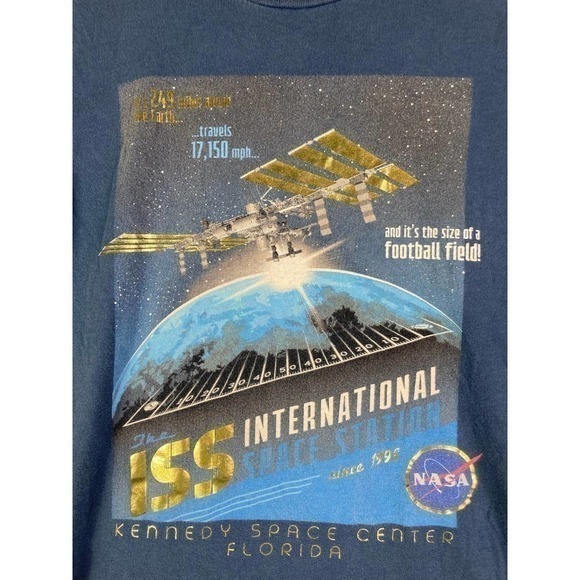 NASA Space Station Shirt International Size Small Adult Unisex Blue Graphic Tee - Picture 6 of 9
